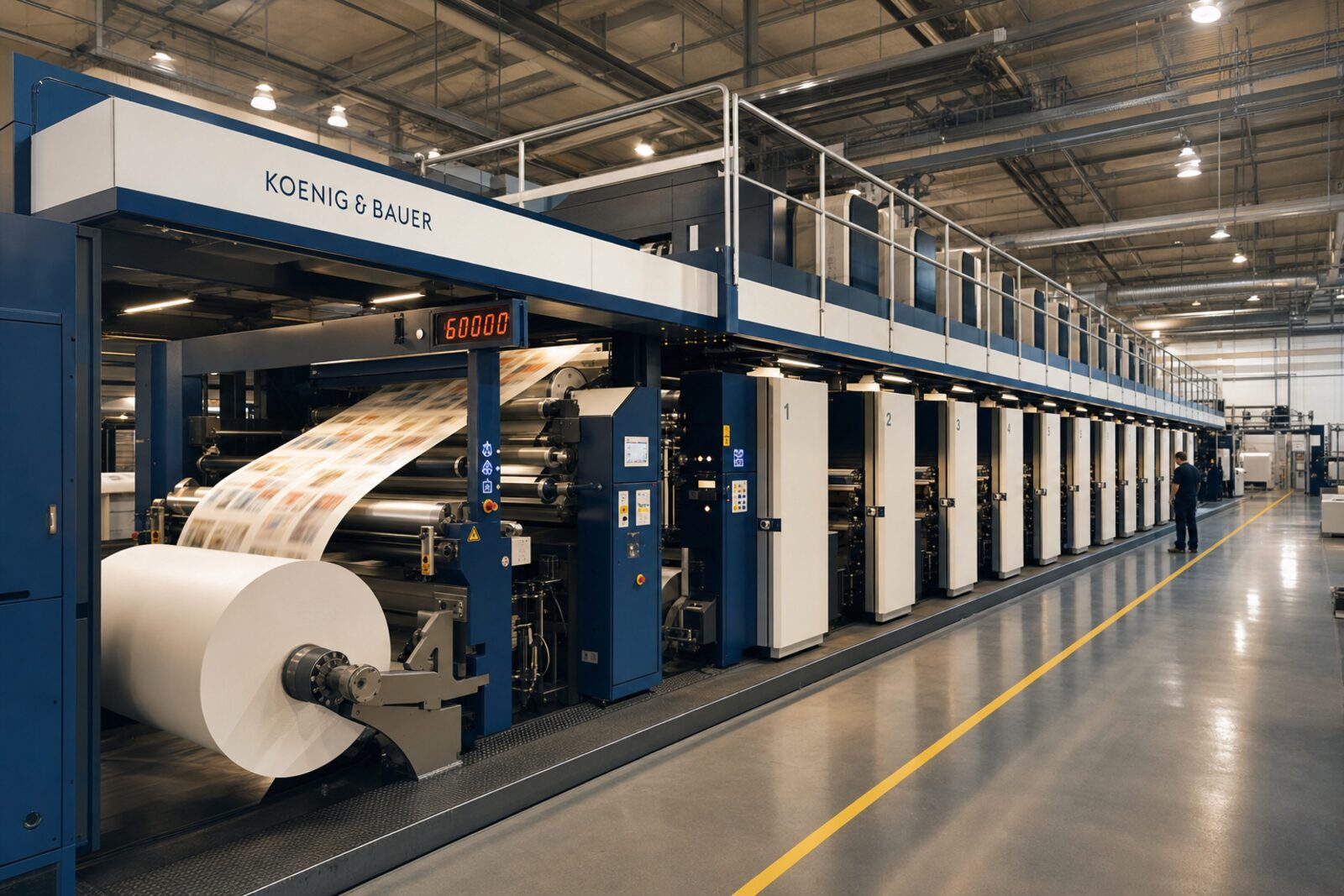 Modern web printing press facility producing publications at scale